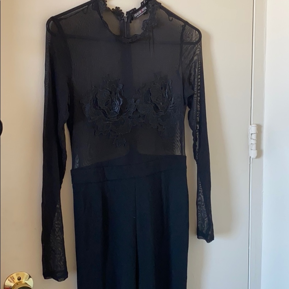 Mesh long-sleeve jumpsuit